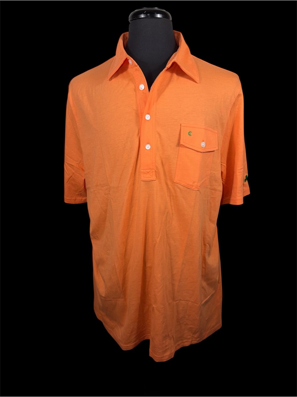 CRIQUET ORANGE ORGANIC COTTON GOLF POLO SZ XL EMBROIDERED CLOVER